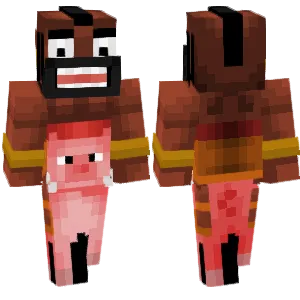 The big brother rides a pig.