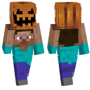 Steve holding pumpkin